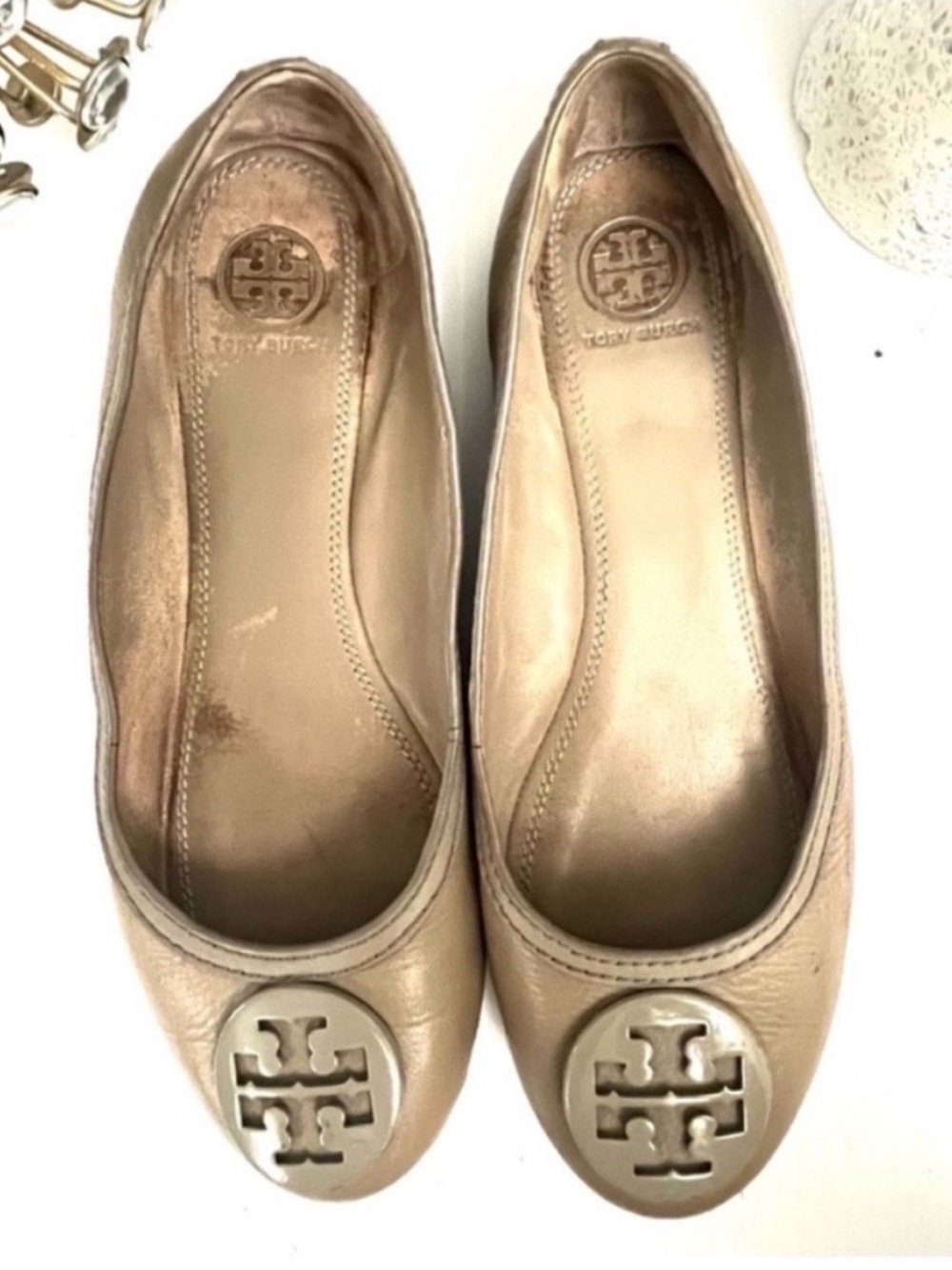 Tory Burch Taupe Reva Logo Ballet Flats Size 8